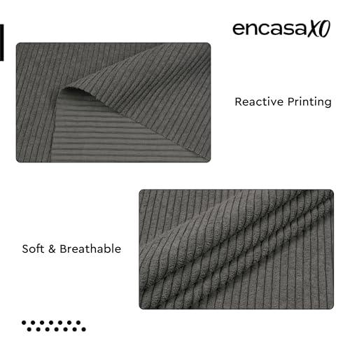 Image of Encasa XO Corduroy Fabric by the Meter, 59 inch Wide Premium 238 GSM Polyester Upholstery & Sewing Material, Soft Ribbed Dark Grey Fabric for Sofa /Cushion Covers, Trousers, Curtains & DIY Crafts