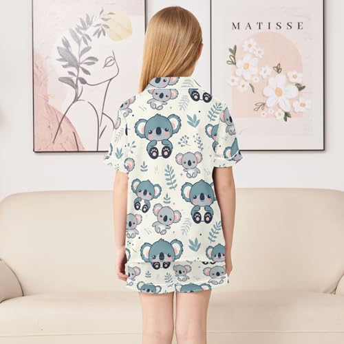 ALAZA Cute Koala Bear Leaves Pajamas Satin Pajama Set Short Sleeve Button Down Sleepwear4