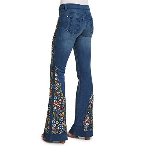 Flared Jeans for Women 70s High Waisted Jeans Lightweight Denim Embroidered Pants Bootcut Bell Bottom Jeans2