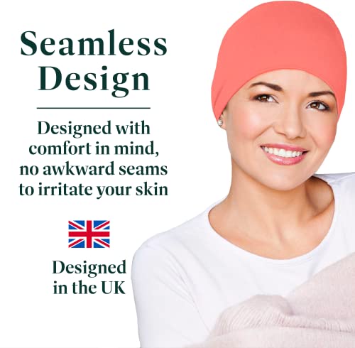 Masumi Chemo Organic Headwear - Sleep Cap | Cancer Headwear For Men & Women With Hair Loss | Alopecia Hats & Coverings | Unisex Sleeping Hat | 95% Cotton Beanie (Colour: Coral) #TOP6