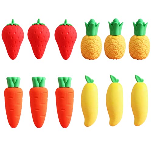 Ipienlee Pencil Erasers Novelty Rubbers Cute Fruit Eraser For Kids Girls Students Gift Pack Of 12 (12Pcs, Mango+Pineapple+Strawberry+Carrot) #TOP22