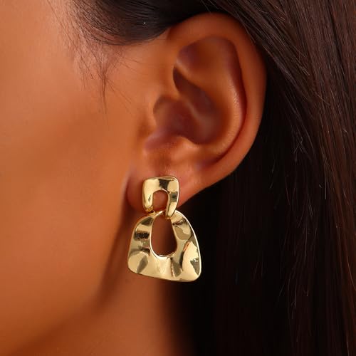 18K Gold Plated Dangle Earrings,Hypoallergenic Gold Plated Earrings Fashion Jewelry,Dainty Link Dangle Hoop Earrings,Simple Small Geometric Earrings for Women3