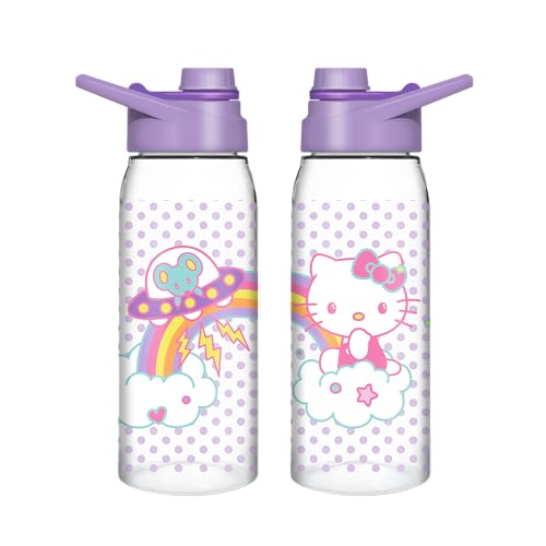 Sanrio Hello Kitty and Joey Mouse Rainbow Plastic Water Bottle With Screw-Top Lid | BPA-Free Plastic Sports Jug With Leakproof Lid | Holds 28 Ounces