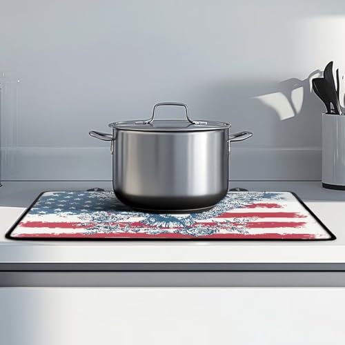 Image of Poceacles Patriotic Stove Top Cover for 4th of July Electric Glass Stove Top Mat Heat Resistant Non-slip Cooktop Protector Counter Top Protector Cover, American Flag Eagle Rose Beige