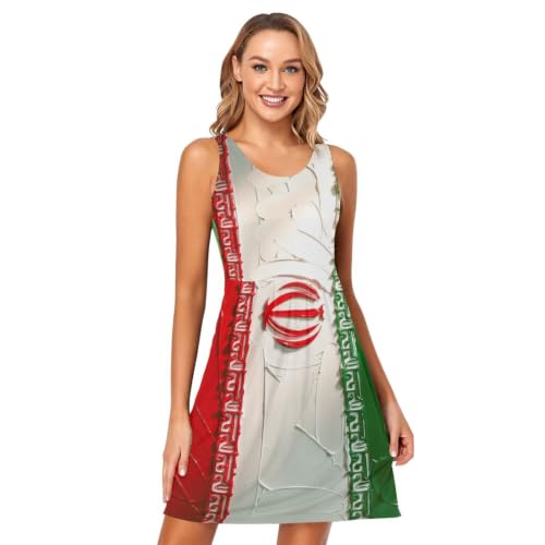 Robe d'été sans manches légère mini robe à poches vert rouge - 2