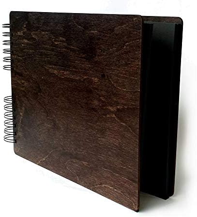 Personalize It Wooden Rustic Book 11" x 8.5" : Made in USA (All Black Cardstock Inside Pages, Front Cover Burnt Cocoa Wood) DIY Scrapbook Album Guestbook Photo Guest Book Sketch Pad