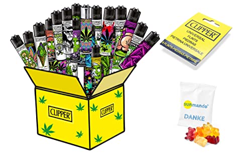 5 x Clipper mit Hanfmotive - Weed Collector Mix Plus 9 Ersatz Feuersteine + gratis Fruchtgummis (5er Mix) Cover