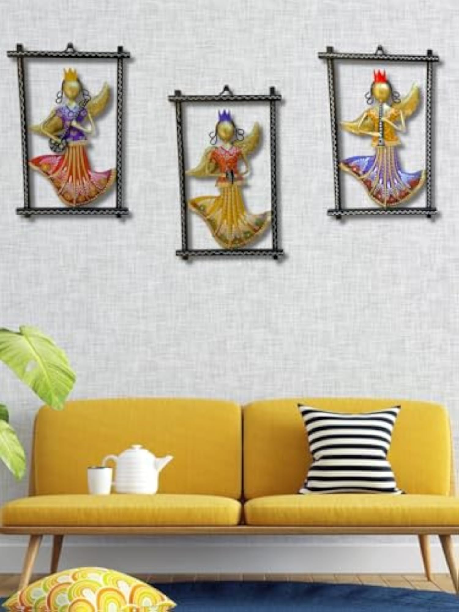 Handmade Rajasthani Musician Wall Art, Set of 3 Frames