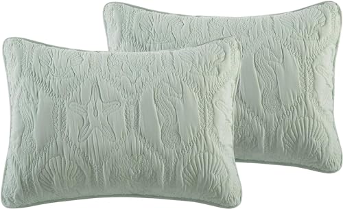 VCNY Home Queen Quilt Set : Charming Beach Bedding Design, Lighweight Luxurious Microfiber in Green ; 3 pc Set Includes Reversible Quilt, 2 Pillow Shams - Thumbnail 4