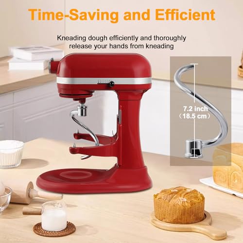 Image of 6 QT Dough Hook for KitchenAid Mixer, Stainless Steel Spiral Dough Hook Attachment | for KitchenAid 5.5-6 Quart Bowl-Lift Stand Mixers, Fits Models KV25G0X, KP26M1X, Pro 600 Series