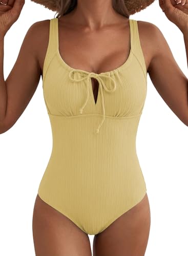 Image of Aleumdr Womens Textured One Piece Swimsuit Tummy Control Bathing Suit Tie Knot Cutout Swimwear