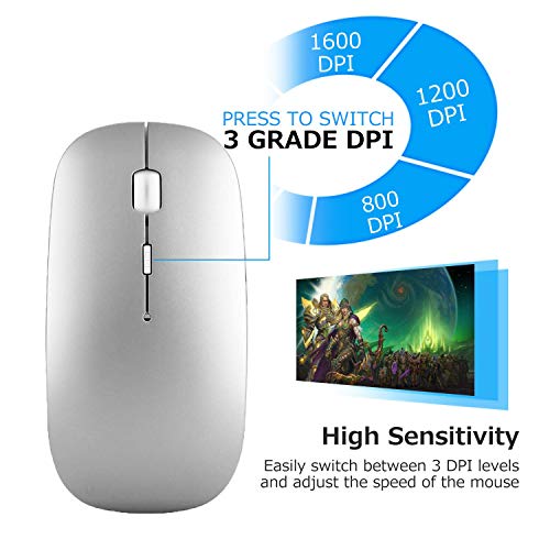 New [Upgraded] Slim Wireless Mouse, 2.4G Silent Laptop Mouse With Nano Receiver, Ergonomic Wireless Mouse For Laptop, Portable Mobile Optical Mice For Laptop, Pc, Computer, For Notebook Mac (Silver) #TOP1