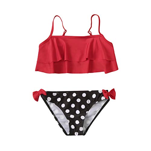 Giulot Baby Toddler Kids Girls Two Piece Swimsuit Polka Dots Bikini Swimwear Ruffle Beachwear Bow Bodysuit Red