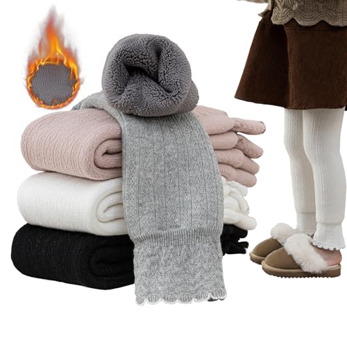 Girls Fleece Lined Leggings Pants Thick Warm Winter Toddler Girls Leggings with Cute Ruffles Tights