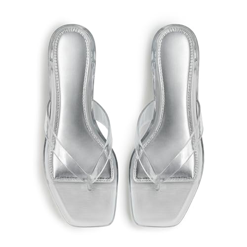 Image of Dsevht Kitten Heels for Women Jelly Square Open Toe Sandals Flip Flop Heel Summer Low Heeled Thong Sandals