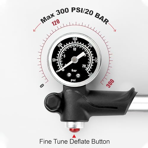 OYOWUOT Bomba de choque de alta pressão (300 psi), bomba portátil para mountain bike com medidor, mi