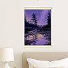Trees Canvas Hanging Poster Wall Art, Nature Landscape Stars Water None Violet Poster Hanging with Frame Home Classroom Office Cubicle Decor 16x24 Inches #3