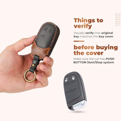 Image of keyzone dual leather key cover compatible for Jeep Compass, Compass Trailhawk smart key (BlackBrown)
