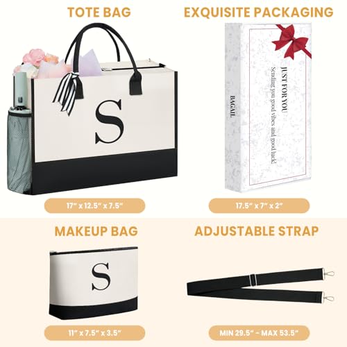 Image of BAGAIL Personalized Initial Tote Bag,Birthday Gifts for Women, Monogrammed Beach Bag for Mom, Teachers, Friends