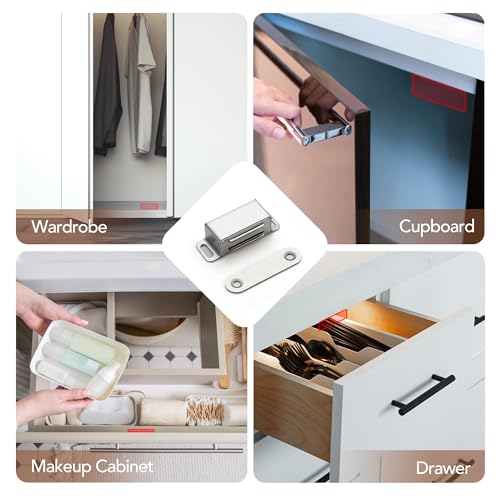 Image of Ravinte 16 Pack Silver Magnetic Door Catch, Brushed Satin Nickel Cabinet Magnets, Strong Magnetic Catch Latch for Kitchen Cabinets, Drawers & Cupboards, Stainless Steel Closures