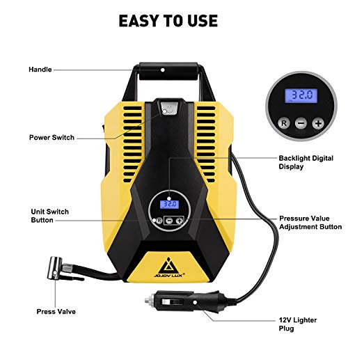 Digital-Auto-Tire-Inflator-12V-DC-Portable-Air-Compressor-Pump-for-Car-Tires-150-PSI-Auto-Shut-Off-with-Emergency-LED-Flasher-Long-Cable-for-Car-Bicycle-Motocycle-Air-Boat-and-Other-Inflatables