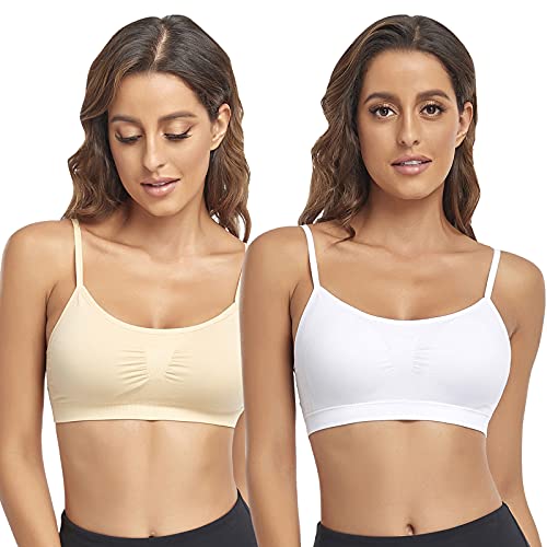 Image of Litthing Bralettes Padded for Women Cami Strap Bra Seamless Sportsbra Wireless Comfort Yoga Lightly T-Shirt Tank Tops
