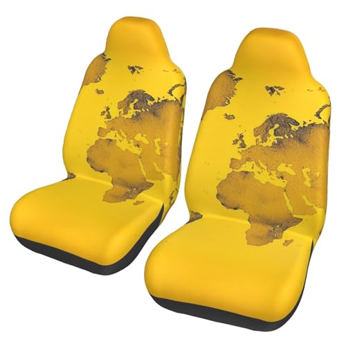 Housses de siège de voiture motif carte du monde jaune pour deux sièges avant de berline