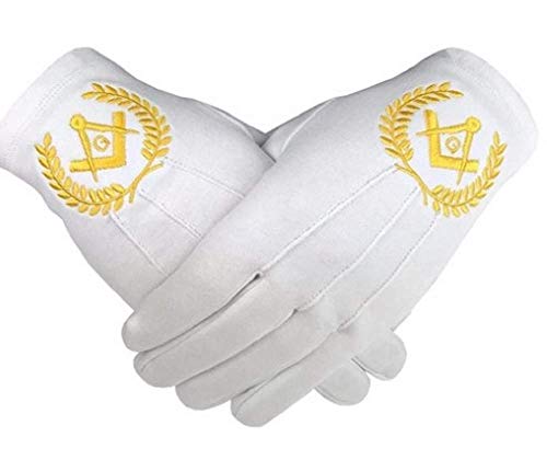 Guantes masónicos de algodón en color amarillo con compás y escuadra