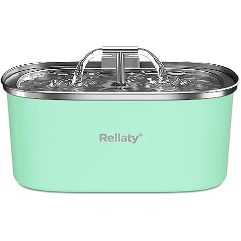 Cat Water Fountain Stainless Steel: 3.2L/108oz Pet Fountain Water Bowl Automatic Drinking Dispenser Cat Feeding & Watering Supplies, Ultra-Quiet Pump Replacement Filter for Cats Inside(Seafoam Green) Cover