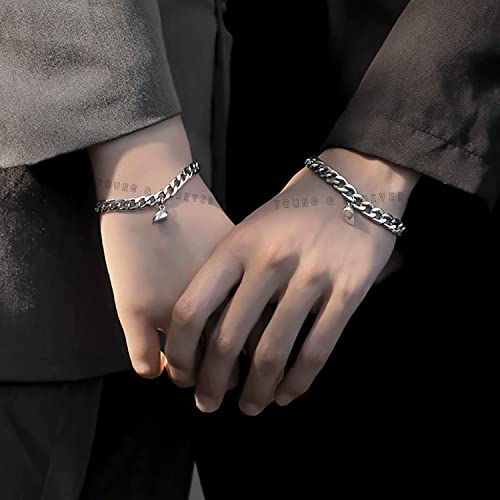 Image of Young & Forever Gift Fashion Long Distance Touch Gold Silver Rose Gold Couples Friendship Best Friend hand Couple matching Mens Magnetic Magnet bracelets for Women /Girls Silver bracelet for Men /Boys
