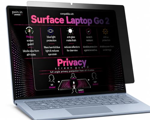 Image of Pxin 360 Pro Privacy Screen guard compatible with Surface Laptop Go 2 | Anti Glare | Anti UV | Anti Blue | Anti Reflection | Privacy Filter | Unbreakable Build