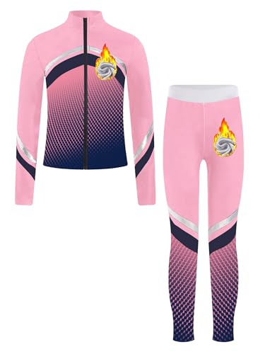 Jugaoge Kids Girls 2 Piece Sports Outfits Warm Fleece Zip Up Sports Jacket with Leggings Set for Ice Skating3