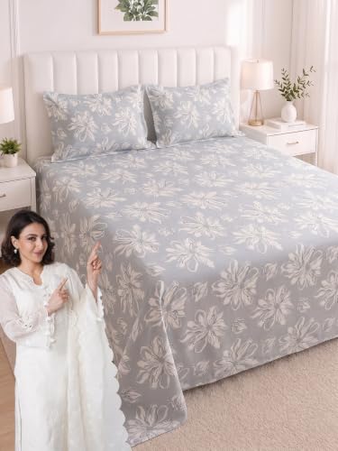 Image of Mafatlal 186 TC Metro Cotton King Size Bedsheet | 108 x 108 Inch | Smooth Soft Cotton with 2 Pillow Covers | Comfortable King Bed Sheet | Cement Grey