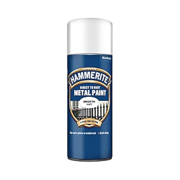 Hammerite Spray Paint for Metal. Direct to Rust Exterior White Metal Paint, Smooth Finish. Corrosion Resistant White Gloss Paint and Rust Remover, 8 Year Protection - 400ml Aerosol 0.5 SqM Coverage​