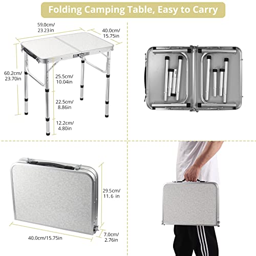 Folding Camping Table With Carrying Handle Anbte Aluminum 24" X 16" Adjustable Lightweight Portable Camping Table Waterproof For Outdoor Indoor Picnic Beach Kitchen Picnic Backyard #TOP2