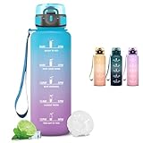 Trinkflasche 1.5l, Wasserflasche Sport, Trinkflasche Erwachsene, Wasserflasche Auslaufsicher, mit Zeitmarkierung und Filter, Leicht zu Reinigen, Sportflasche für Fitness, Fahhrad, Camping, Gym