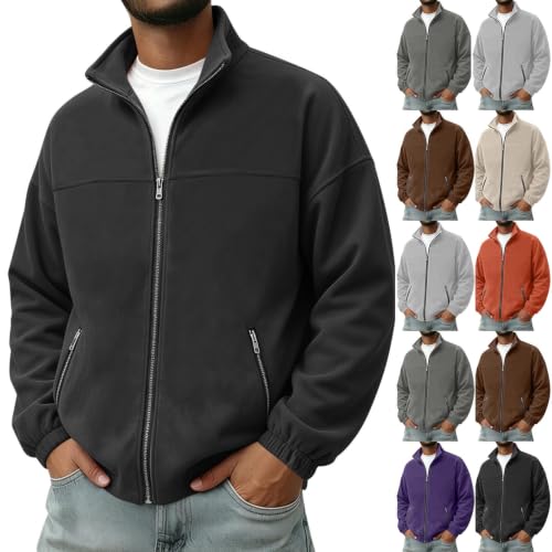 fartey Mens Jacket Lightweight Fleece Full Zip Sweatshirt Stand Collar Coat - image 1