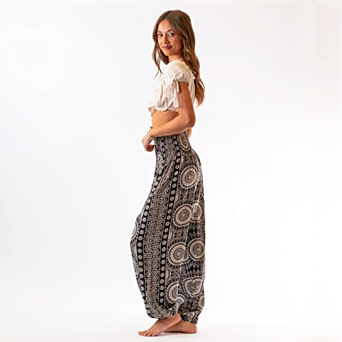 Image of Lotus and Luna Women's Harem Pants Thai Pants for Beach & Lounge High Waisted Flowy Boho Pants Genie Pants Yoga Pants