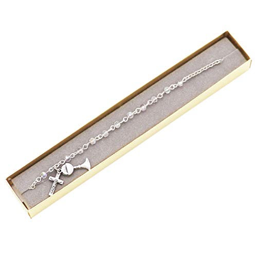 Rosemarie's Religious Gifts Girl's First Communion Iridescent Bead Rosary Bracelet With Chalice And Cross Charms, 6.25" #TOP3