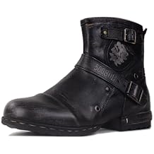 Mens Chukka Biker Cowboy Stylish Motorcycle Combat Hiking Fashion Casual Cowhide Leather Ankle Side Zipper Boots CD-5008-1-BP-US-R