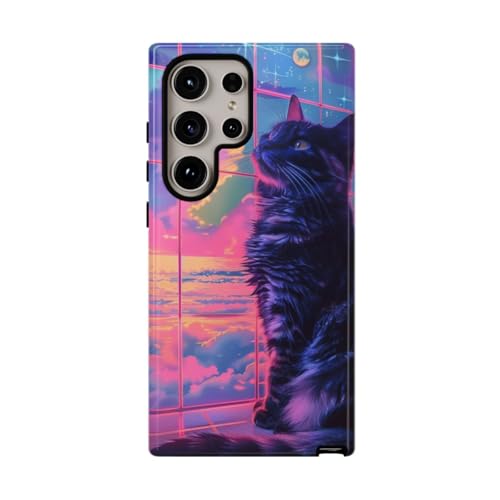 Coque Samsung S24 Ultra résistante aux chocs étui Lofi Vaporwave Cat protection rigide premium