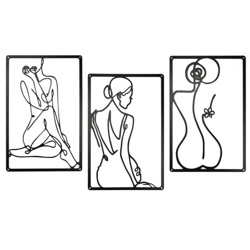 Honatrv 3 Pièces 33 X 22 cm Dessin au Trait Métallique, Decoration Murale fer Noir, Sculpture Murale Suspendue, Décoration Abstraite Moderne, Salon, Chambre, Couloir