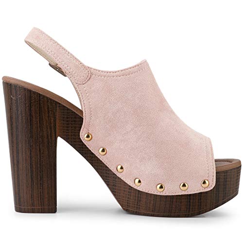 Allegra K Women's Slingback Platform Dust Pink Chunky Heel Sandals - 6.5 M Us #TOP6