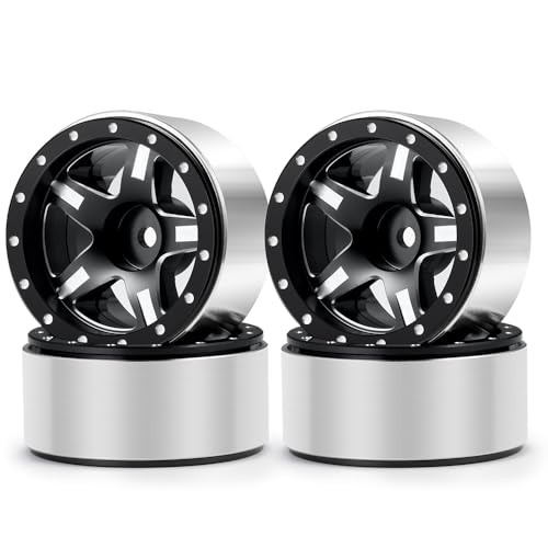 MOHERO 4Pcs 1.3 RC Beadlock Wheels for 1/18 TRX4M Redcat Ascent 1/24 SCX24 RC Crawler Car(Black)