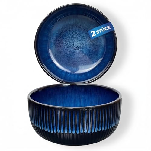 Urban Lifestyle Ciotola Colazione per Cereali Set 2 "Diana in Gres, Ø 15 cm, 700–800 ml, Blu Marino Ciotole Ramen, Ciotole Zuppa, Insalatiera, Bowl Colazione, Ciotola Ceramica