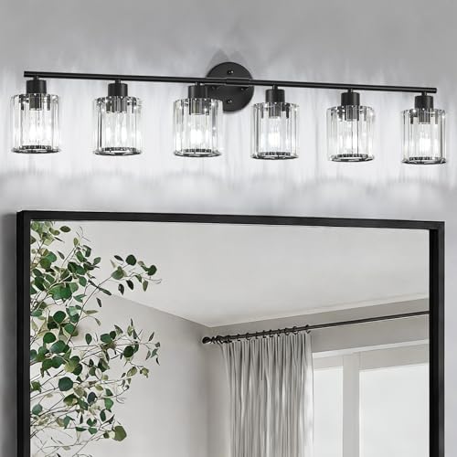 Image of Modern Black Crystal Bathroom Light Fixtures,6-Light