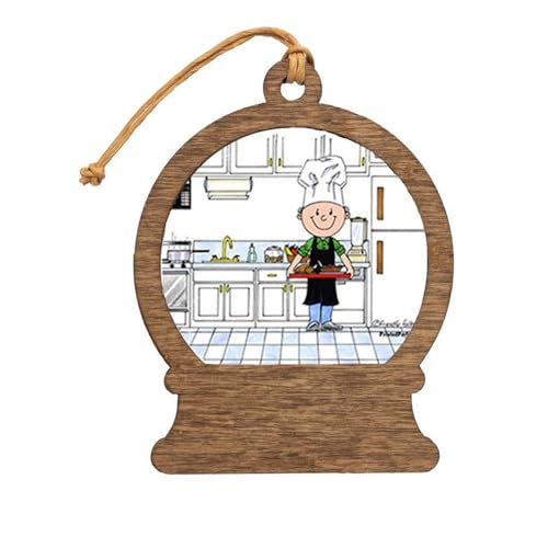 PrintedPerfection.com Personalized Chef, with Hat - Male Wooden Snow Globe Shaped Christmas Ornament