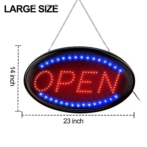 Image of FITNATE LED Open Sign, 23 inchx14 inch, with Remote, Timer & Flash /Steady Modes | Ultra bright for day or night, plug in to use, energy saving, stainless hanging chain, for shop bar hotel window wall display