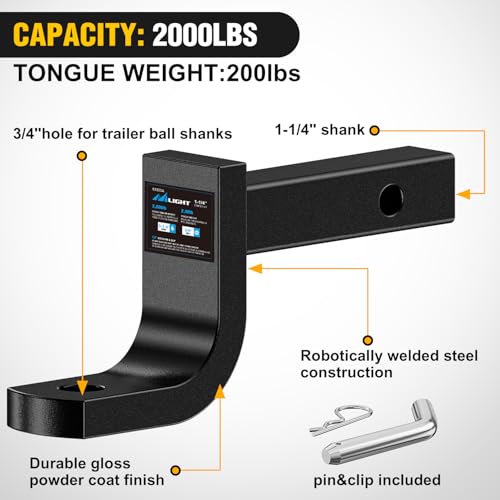 Image of Nilight Trailer Hitch Ball Mount with 1 /2 inch Hitch Pin Clip Fits 1-1 /4 Inch Receiver Square 2000 lbs 3-1 /4 inchDrop, 2-5 /8 inch Rise, 3 /4 inch Hole, Gloss Black Powder Coat