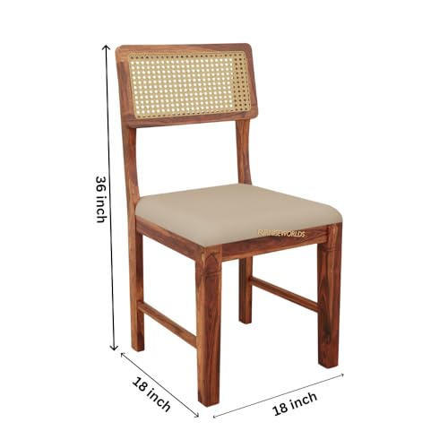 Image of Solid Sheesham Wood 4 Seater Dining Table Set for Home and Kitchen, Rattan Dining Table 4 Seater with Chairs Cane Furniture, Dining Set